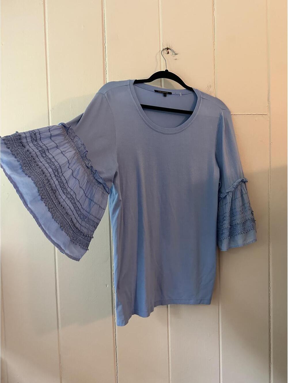 Kobi Halperin Bell Sleeve Crew Neck Top Tee Light Blue Quiet Luxury Size Large